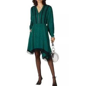 Koché Green Leopard Jacquard Tunic Dress with Lace Hem Size 38 (US 6)